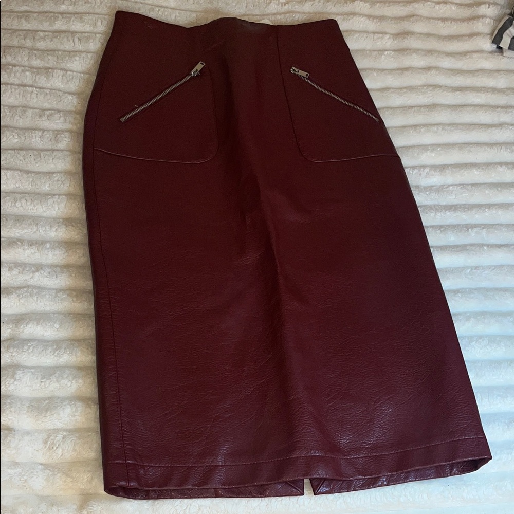 Elegant Burgundy Zara Leather Skirt.